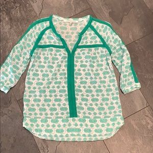 Green and white blouse